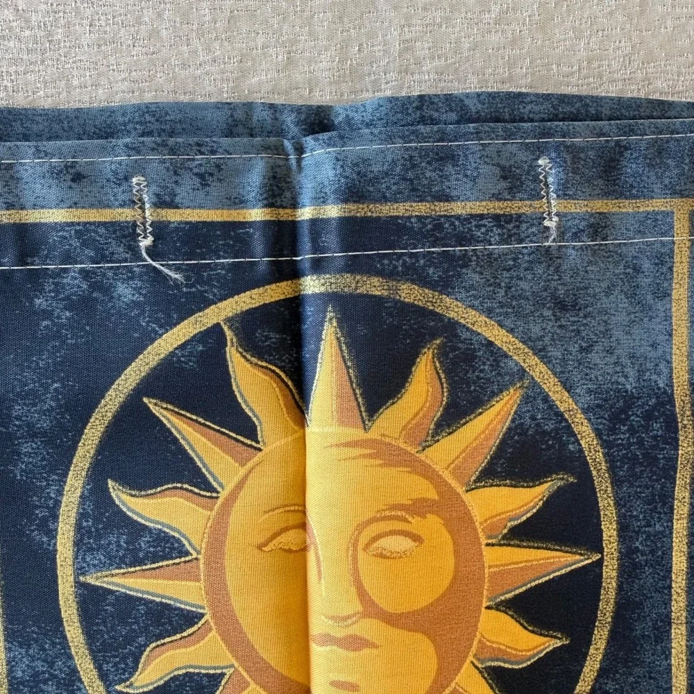 Vintage Celestial Fabric Shower Curtain Sun Moon Stars Blue Bathroom Decor